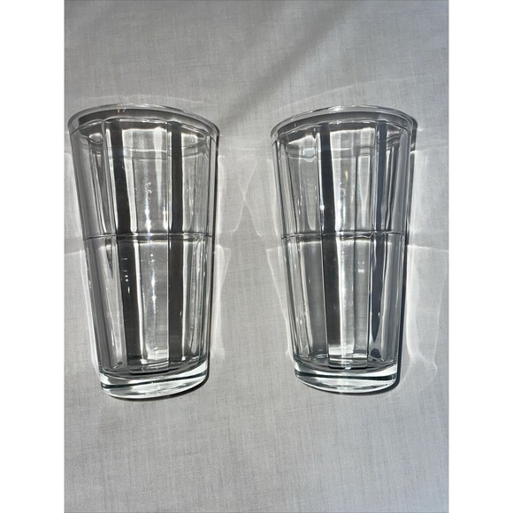 Pasabahce Pair of Two Glass Tumblers Size 3.25x6 Windowpane Block 16 Oz EUC - Picture 6 of 12